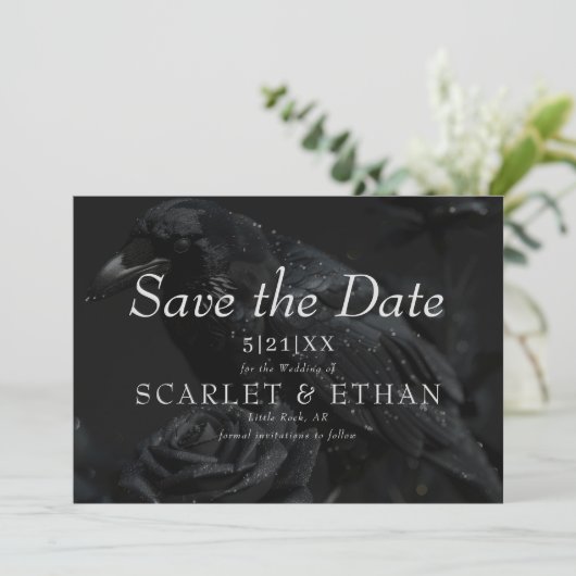Gotische Zwarte Bloemen Raven & Roos Wedding Save The Date (Staand voorkant)