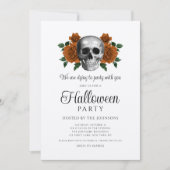 Gotische Zwarte Bloemen Schedel Halloween Kaart (Voorkant)