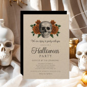 Gotische Zwarte Bloemen Schedel Halloween Kaart