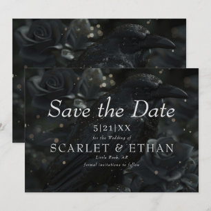 Gotische Zwarte Bloemige Raaf & Roze Bruiloft Save The Date