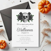 Gotische Zwarte Bloemrijke Schedel Halloween Kaart