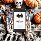 Gotische Zwarte Bloemrijke Schedel Halloween Kaart