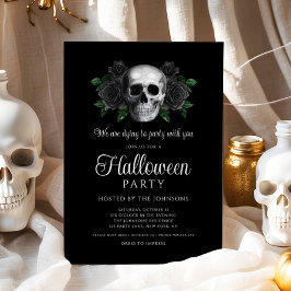 Gotische Zwarte Bloemrijke Schedel Halloween Uitno Kaart