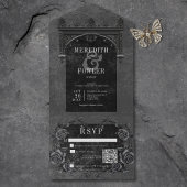 Gotische zwarte boog & zwarte Rozen QR-code All In One Uitnodiging