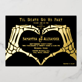 Gotische zwarte bruiloft skelet handen tot de dood folie uitnodiging