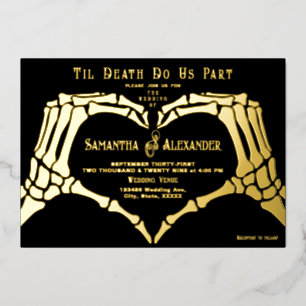 Gotische zwarte bruiloft skelet handen tot de dood folie uitnodiging