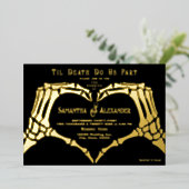 Gotische zwarte bruiloft skelet handen tot de dood folie uitnodiging (Staand Voorkant)