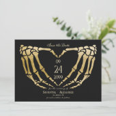 Gotische Zwarte Bruiloft Skelet Handen Tot de Dood Save The Date (Staand voorkant)