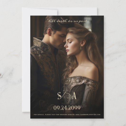 Gotische Zwarte Bruiloft Skelet Handen Tot de Dood Save The Date (Achterkant)