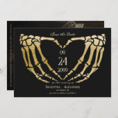 Gotische Zwarte Bruiloft Skelet Handen Tot de Dood Save The Date (Voorkant / Achterkant)
