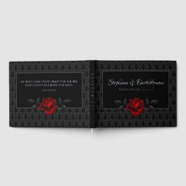 Gotische Zwarte Damast Roze Bruiloft Gastenboek