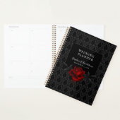 Gotische Zwarte Damast Roze Bruiloft Planner (Display)