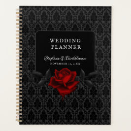 Gotische Zwarte Damast Roze Bruiloft Planner