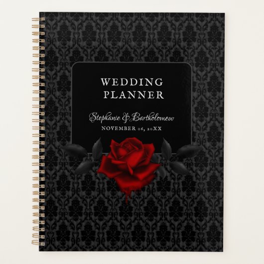Gotische Zwarte Damast Roze Bruiloft Planner (Voorkant)