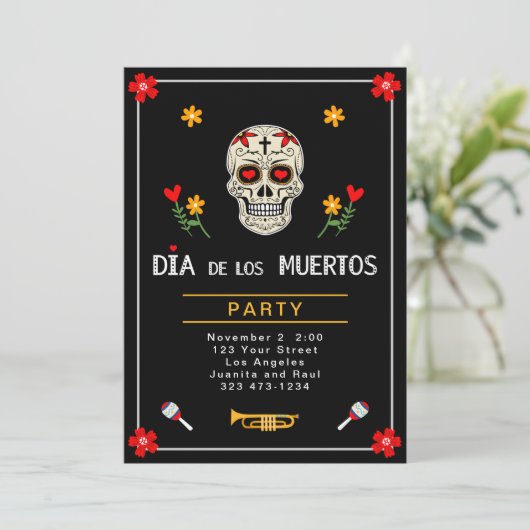 Gotische Zwarte Dia de los Muertos Suiker Skull Bl Kaart (Staand voorkant)