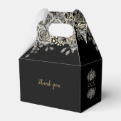 Gotische zwarte en gouden bloemrozen monogram brui bedankdoosjes (Achterkant)
