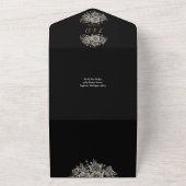 Gotische zwarte en gouden monogram QR-code trouwfe All In One Uitnodiging (Buitenkant)