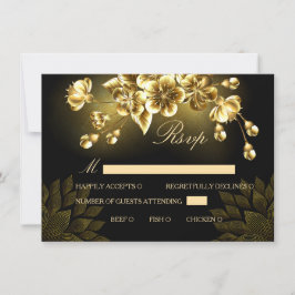 Gotische zwarte en gouden RSVP-kaart met maaltijdk Kaart
