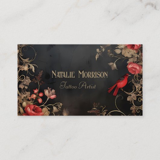 Gotische zwarte en rode bloemen visitekaartje (Voorkant)