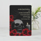 Gotische zwarte en rode Halloween Skull rode rozen Kaart (Staand voorkant)