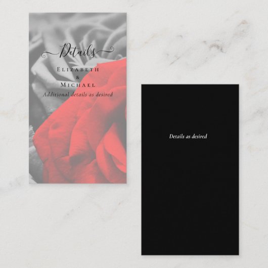 Gotische zwarte en rode rozen gotische trouwdetail visitekaartje (Voorkant / Achterkant)