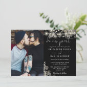 Gotische Zwarte En Witte Bloem Licht Foto Bruiloft Kaart (Staand voorkant)