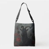 Gotische Zwarte Geit met Rode Rozen Donkere Kunst Crossbody Tas (Achterkant)