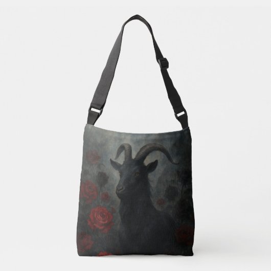 Gotische Zwarte Geit met Rode Rozen Donkere Kunst Crossbody Tas (Voorkant)