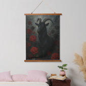 Gotische Zwarte Geit met Rode Rozen Donkere Kunst Hangend Wandkleed (Slaapkamer)