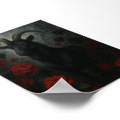 Gotische Zwarte Geit met Rode Rozen Donkere Kunst Poster (Hoek)