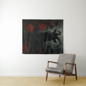 Gotische Zwarte Geit met Rode Rozen Donkere Kunst Wandkleed (In Situ (horizontaal))