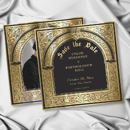 Gotische Zwarte Gouden Middeleeuwse Huwelijksfoto Save The Date