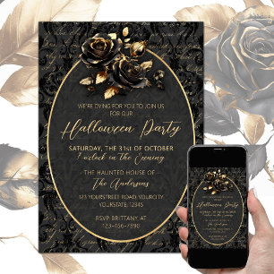 Gotische zwarte gouden roos damast elegante Hallow Kaart