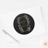 Gotische Zwarte & Gouden Rozen Kist Halloween Ronde Sticker (Envelop)