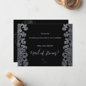 Gotische Zwarte Jurk Eervol Voorstel om Bruidsmeis Notitiekaartje (Voorkant / Achterkant in situ)