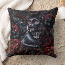 Gotische Zwarte Kat & Donkere Bloemen