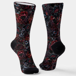 Gotische Zwarte Kat & Donkere Bloemen Patroon Sokken