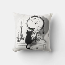 Gotische zwarte kat gebroken spiegel Halloween Kussen