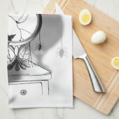 Gotische zwarte kat gebroken spiegel Halloween Theedoek (Quarter Fold)