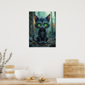 Gotische zwarte kat Halloween betoverde bos vibes Poster (Keuken)