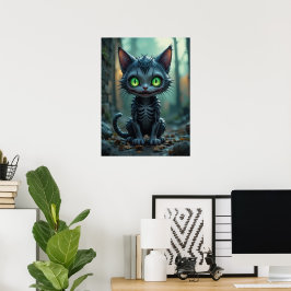 Gotische zwarte kat Halloween betoverde bos vibes Poster