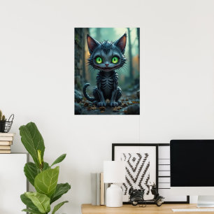 Gotische zwarte kat Halloween betoverde bos vibes Poster