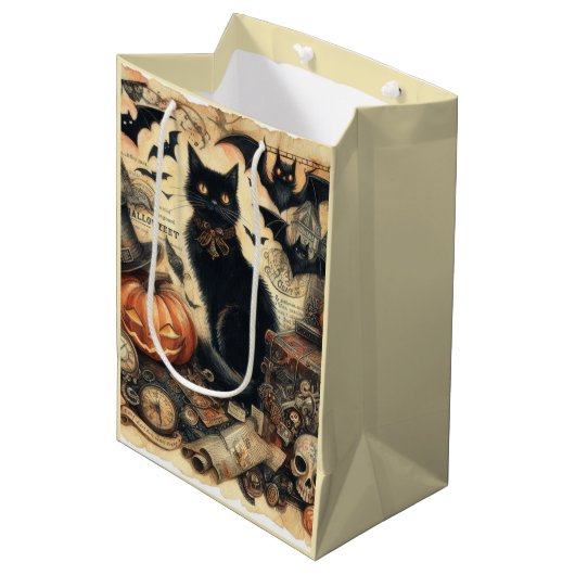  Gotische Zwarte Kat Halloween Medium Cadeauzakje (Voorkant Gekanteld)