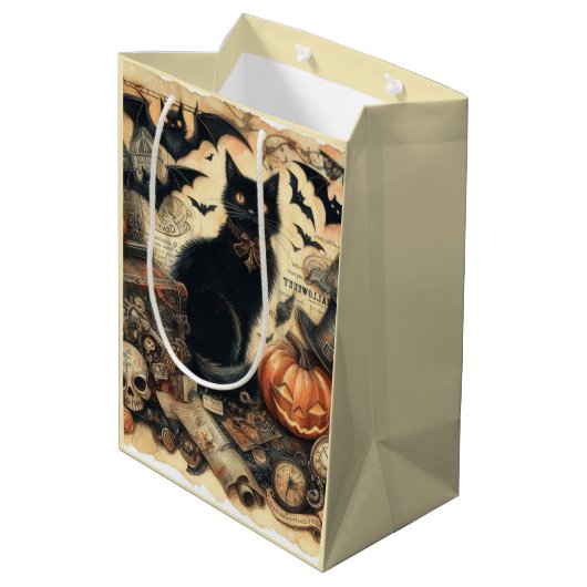 Gotische Zwarte Kat Halloween Medium Cadeauzakje (Achterkant Gekanteld)