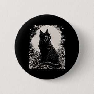 Gotische zwarte kat in de tuin Plant Flower Witch  Ronde Button 5,7 Cm