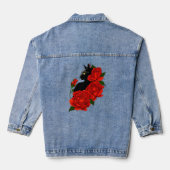 Gotische Zwarte Kat Rode Rozen Paars Denim Jacket (Achterkant)