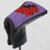 Gotische Zwarte Kat Rode Rozen Paars Golfheadcover (3/4 voorkant)