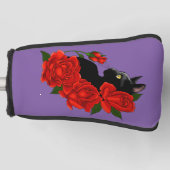 Gotische Zwarte Kat Rode Rozen Paars Golfheadcover (Voorkant)