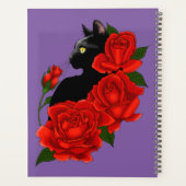 Gotische Zwarte Kat Rode Rozen Paars Planner (Achterkant)