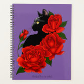 Gotische Zwarte Kat Rode Rozen Paars Planner (Voorkant)